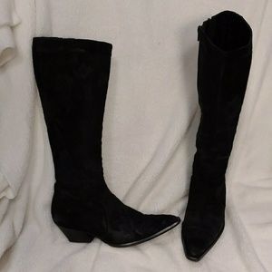 Hair on Hide Black Italian Tall Boots Distressed